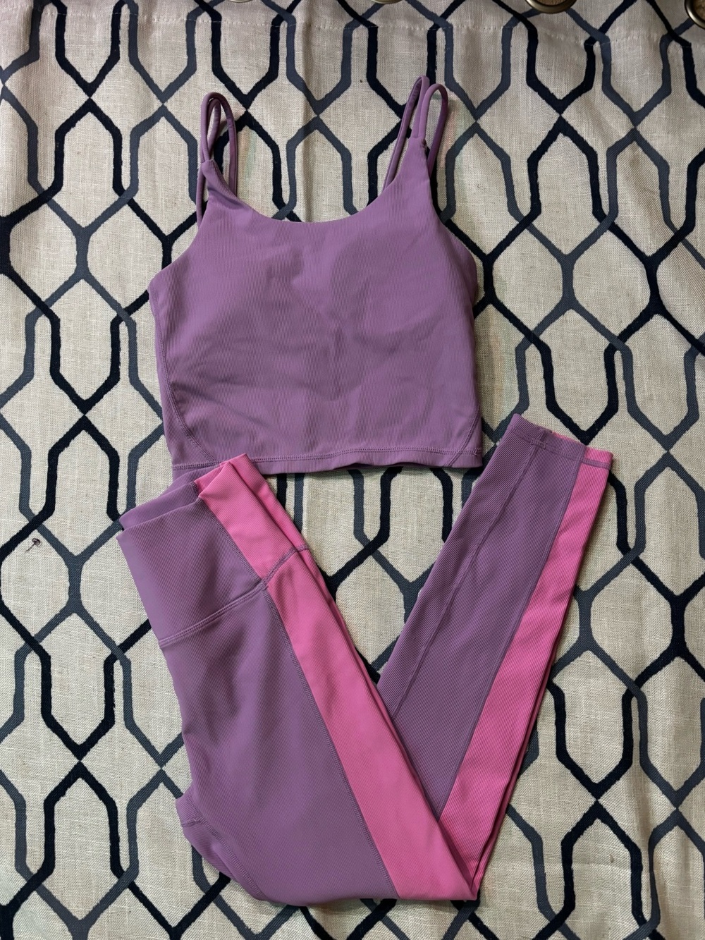 Wilo Active Ribbed Workout Set Leggings & Sports Bra Purple /Pink Small